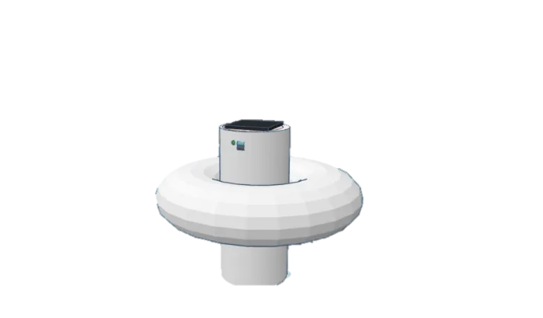The final form: solar panel up top, electronics in the cylinder, float around the middle.