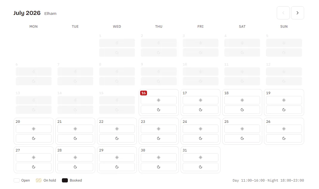 date and slot picker in the booking flow, dev build